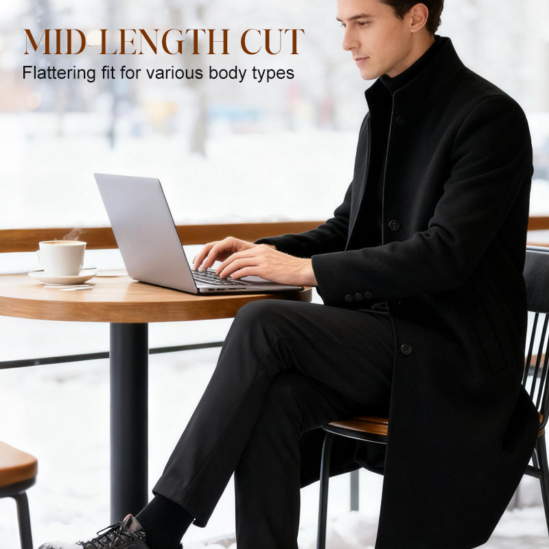Men's Warm Mid-Length Stand-Collar Coat